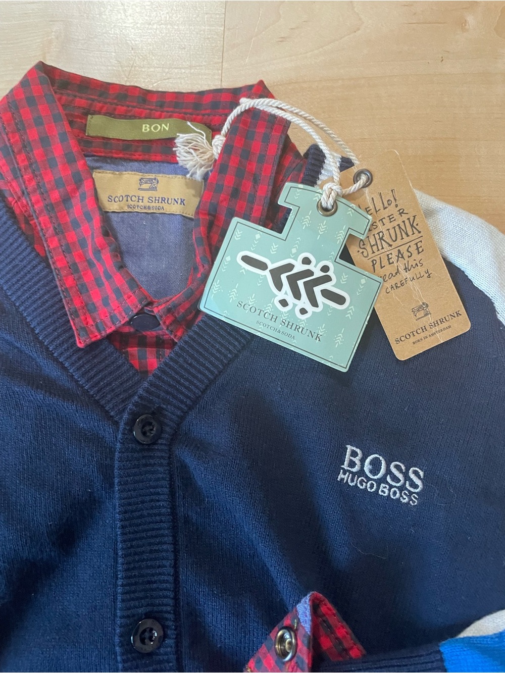 Hugo Boss Boys Cardigan + Scotch Shrunk Gingham Shirt NWT Size 6 (114 cm) Design